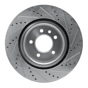 Land Rover LR3 Brake Rotor (1) - Front Left - R1 Concepts - Drilled & Slotted - Silver - `05-`09